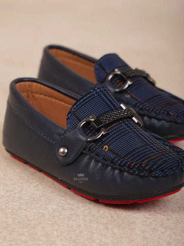 Navy Blue Leather Loafers for Boys - Diadem