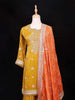 Mustard Yellow Palazzo Salwar Suit Adorned with Sequins and Beads Design Paired with Dupatta - Diadem