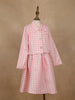 White and Pink Checkered Cotton Blend Skirt and Top Set - Diadem