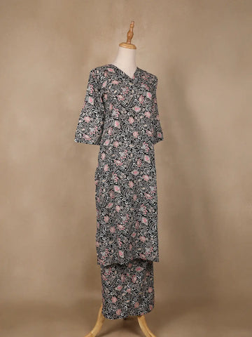 Black Floral Designed Cotton Salwar Suit - Diadem