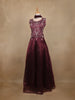 Maroon Floral Embroidered Organza Gown - Diadem