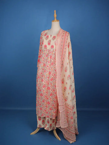Ivory Floral Printed Cotton Salwar Suit - Diadem