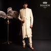 Cream White Raw Silk Floral Designed Sherwani Suit - Diadem