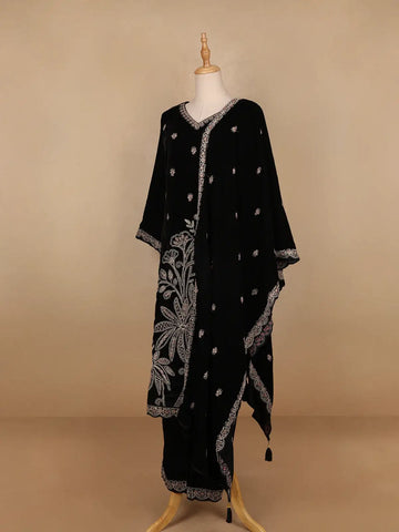 Black Floral Designed Velvet Co Ord Salwar Suit - Diadem