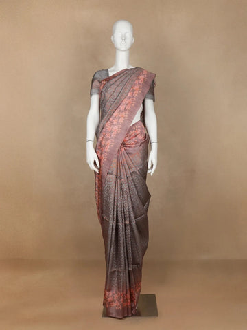 Dark Grey Abstract Designed Semi Tussar Silk Saree - Diadem