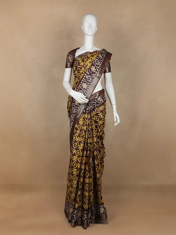 Brown Abstract Designed Cotton Fancy Saree - Diadem
