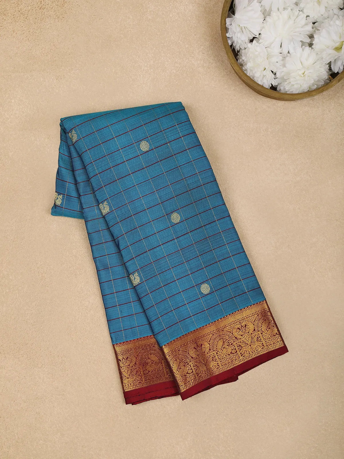 Sky Blue Peacock Woven Pure Kanchipuram Silk Saree - Diadem