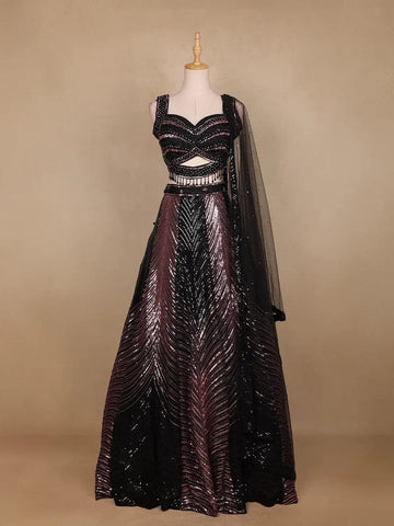 Black Abstract Designed Bridesmaid Lehenga - Diadem