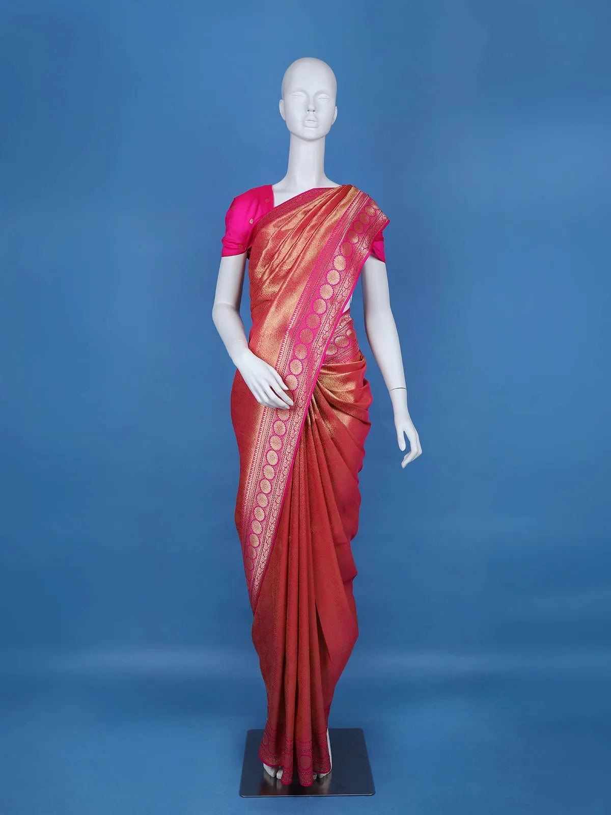 Pink Floral Designed Bridal Banarasi Silk Saree - Diadem