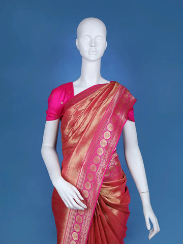 Pink Floral Designed Bridal Banarasi Silk Saree - Diadem