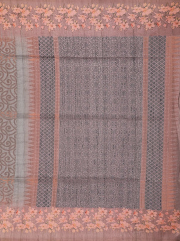 Dark Grey Abstract Designed Semi Tussar Silk Saree - Diadem