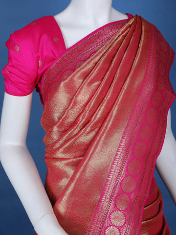 Pink Floral Designed Bridal Banarasi Silk Saree - Diadem
