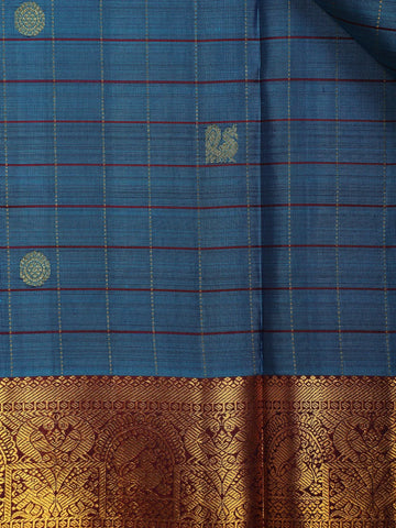 Sky Blue Peacock Woven Pure Kanchipuram Silk Saree - Diadem