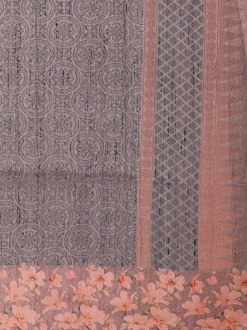Dark Grey Abstract Designed Semi Tussar Silk Saree - Diadem