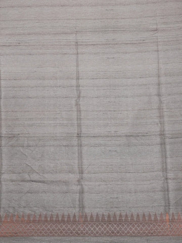 Dark Grey Abstract Designed Semi Tussar Silk Saree - Diadem