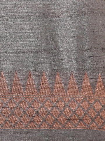 Dark Grey Abstract Designed Semi Tussar Silk Saree - Diadem