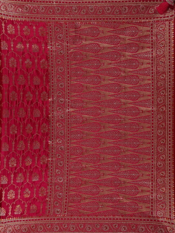 Pink Floral Designed Bridal Banarasi Silk Saree - Diadem