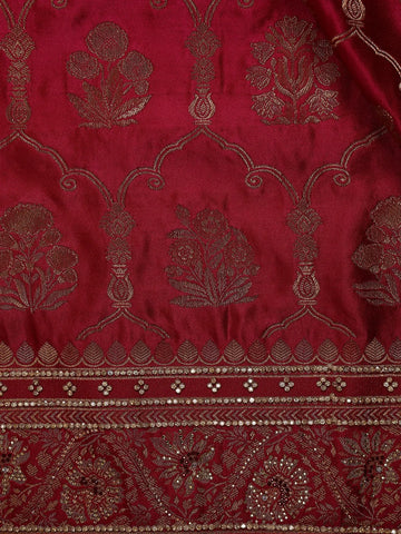 Pink Floral Designed Bridal Banarasi Silk Saree - Diadem