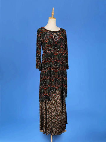 Black Palazzo Salwar Suit for Girls Adorned with Floral Prints With U-Neck and 3/4 Sleeve - Diadem