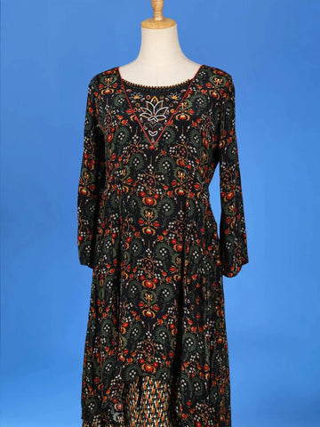 Black Palazzo Salwar Suit for Girls Adorned with Floral Prints With U-Neck and 3/4 Sleeve - Diadem