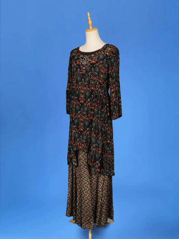 Black Palazzo Salwar Suit for Girls Adorned with Floral Prints With U-Neck and 3/4 Sleeve - Diadem