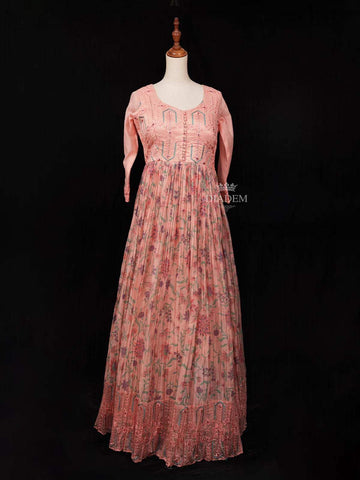 Pink Gown Embellished with Sequins and Floral Design Paired with Dupatta - Diadem