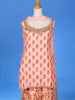 Peach Sharara Salwar Suit for Women Adorned with Floral Printed Designs, with Sleeveless top - Diadem