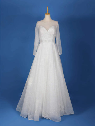 White Net Glitter Wedding Gown - Diadem
