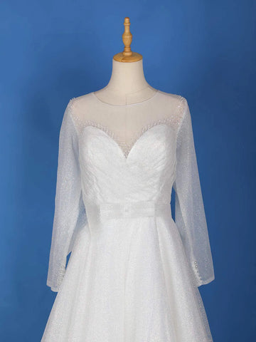 White Net Glitter Wedding Gown - Diadem