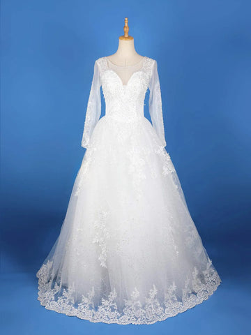 White Net Floral lace and Beads Wedding Gown - Diadem