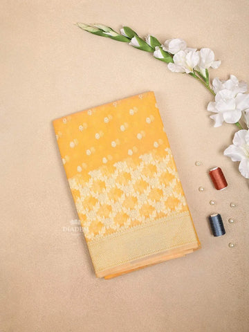 Yellow Art Silk Saree with Small Flower Design on the Body with Matching Border - Diadem
