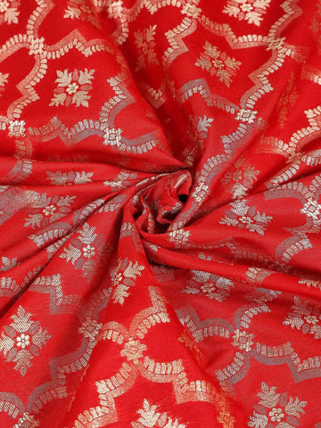 Red Semi Banarasi Saree with Paisley Motifs on the Body with Zari Border - Diadem