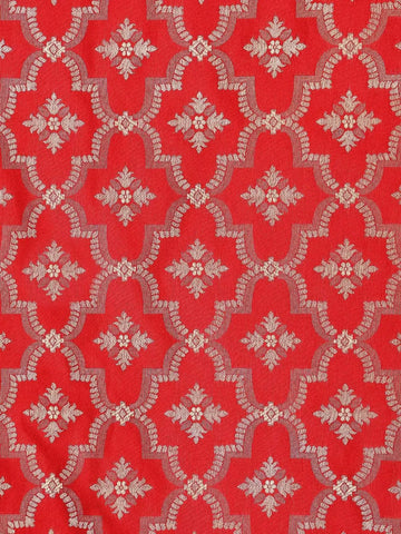 Red Semi Banarasi Saree with Paisley Motifs on the Body with Zari Border - Diadem