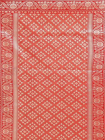Red Semi Banarasi Saree with Paisley Motifs on the Body with Zari Border - Diadem