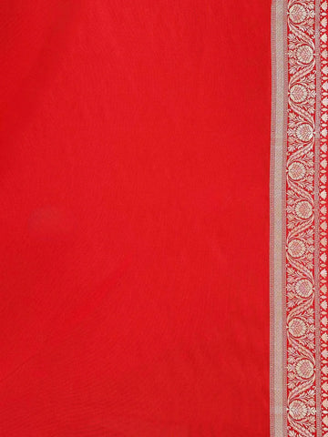 Red Semi Banarasi Saree with Paisley Motifs on the Body with Zari Border - Diadem