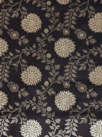 Black Banarasi Saree with Flower Motif on the Body with Zari Border - Diadem