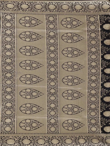 Black Banarasi Saree with Flower Motif on the Body with Zari Border - Diadem