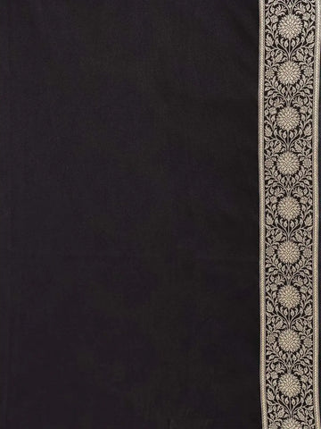 Black Banarasi Saree with Flower Motif on the Body with Zari Border - Diadem