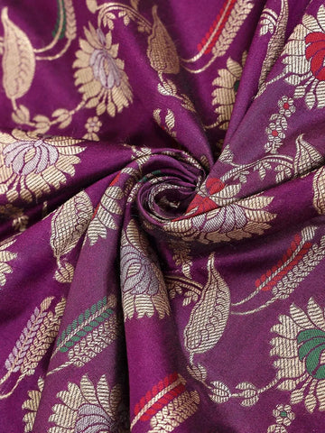 Purple Banarasi Saree with Fancy Floral Design on the Body with Zari Border - Diadem