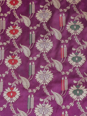 Purple Banarasi Saree with Fancy Floral Design on the Body with Zari Border - Diadem
