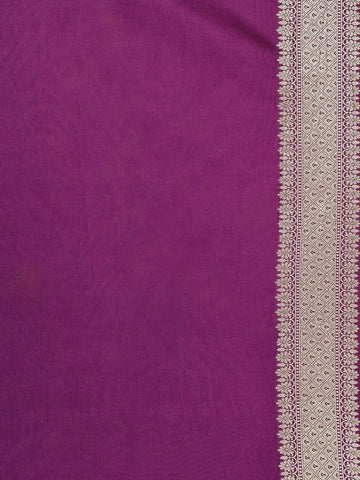 Purple Banarasi Saree with Fancy Floral Design on the Body with Zari Border - Diadem