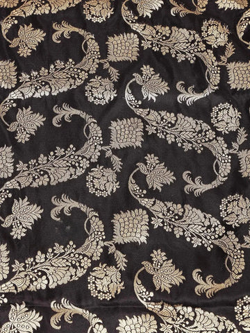 Black Banarasi Saree with Flower Motifs on the Body with Designed Zari Border - Diadem