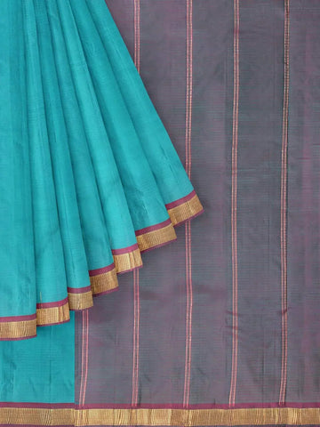 Turquoise Green Silk Saree with Plain body and Contrast Zari Border - Diadem
