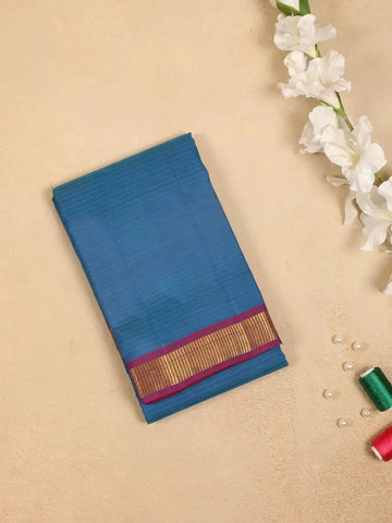 Blue Pure Kanchipuram Bridal Silk Saree with Stripes Design on the Body with Zari Border - Diadem