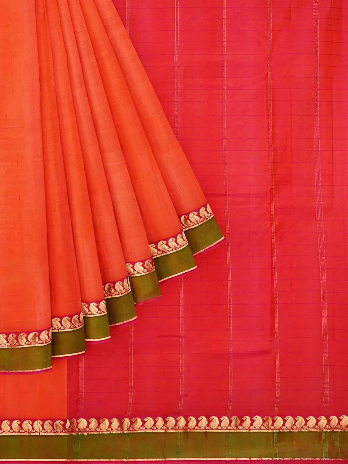 Dark Pink Silk Saree with Stripes on the Body and Contrast Zari Border - Diadem