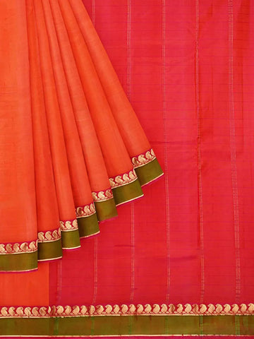 Dark Pink Silk Saree with Stripes on the Body and Contrast Zari Border - Diadem