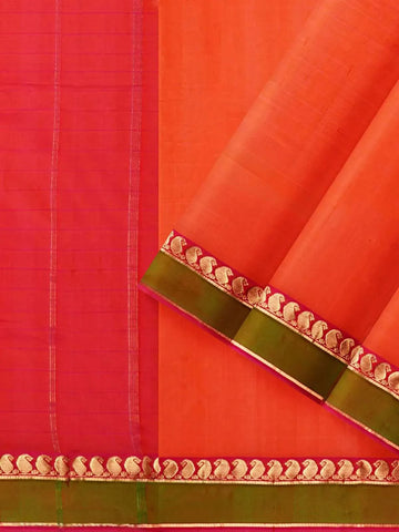 Dark Pink Silk Saree with Stripes on the Body and Contrast Zari Border - Diadem