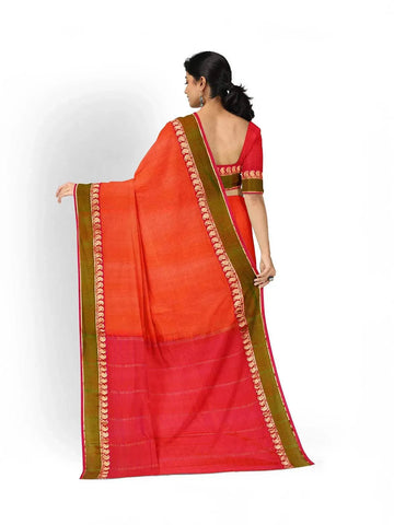 Dark Pink Silk Saree with Stripes on the Body and Contrast Zari Border - Diadem