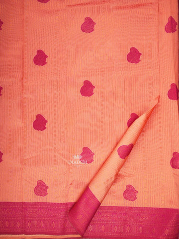 Coral Art Silk Saree with Paisley and Stripes Pattern on the Body with Designed Border - Diadem