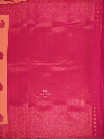 Coral Art Silk Saree with Paisley and Stripes Pattern on the Body with Designed Border - Diadem
